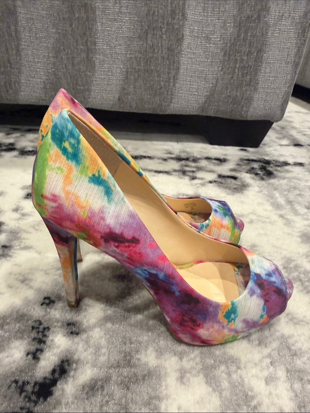 Guess Multi-Color Tie-Dye Peep-Toe Platform Heels